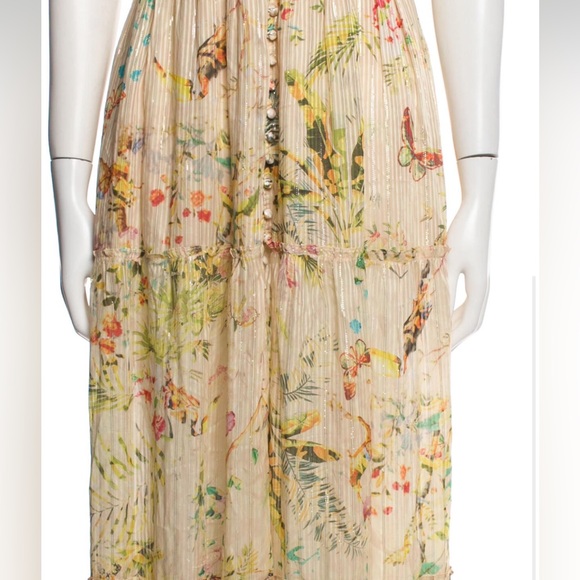 Hemanta & Nandita Floral and Butterfly Print Long Cream Dress - Picture 2 of 4
